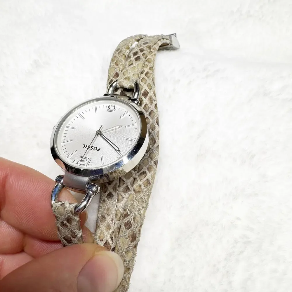 FOSSIL Women's Stainless Steel Watch Genuine Leather Triple Python Snake Strap